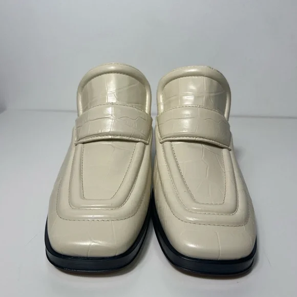 Bottega Veneta Croc Embossed Square Toe Slip On Loafer Mules Heels